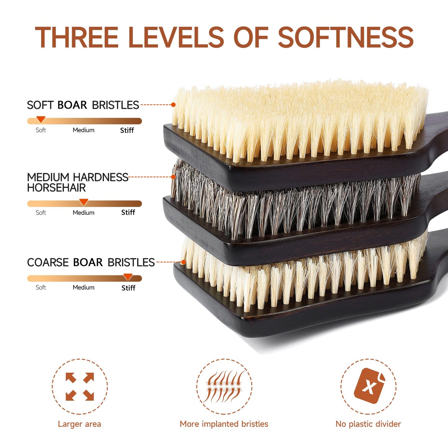 ENAMELEVO Back Scrubber Shower Brush,Dry Brushing Body Brush with 17.7 Inch Curved Long Handle, Natural Bristles for Lymphatic Drainage, Soft & Stiff Bristles Available (Natural Fiber, Stiff)
