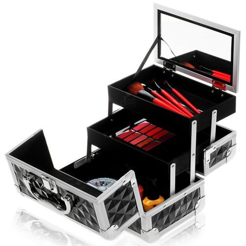 SHANY Chic Makeup Train Case Cosmetic Box Portable Makeup Case Cosmetics Beauty Organizer Jewelry storage with Locks, Multi trays Makeup Storage Box with Makeup Mirror - Black