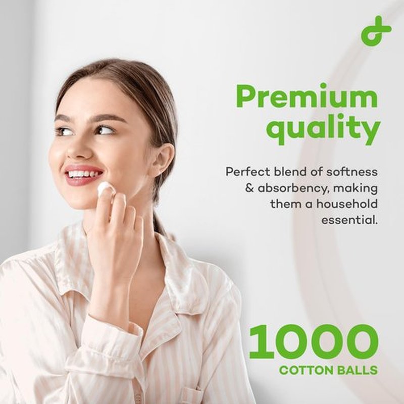 Dealmed 1000 ct. Cotton Balls for Face, Makeup, Medical Uses, & DIY Crafts | Non-Sterile Bulk Pack | Resealable Zip-Locked Bag | 100% Pure Cotton, Soft, Absorbent, Gentle (Pack of 1)