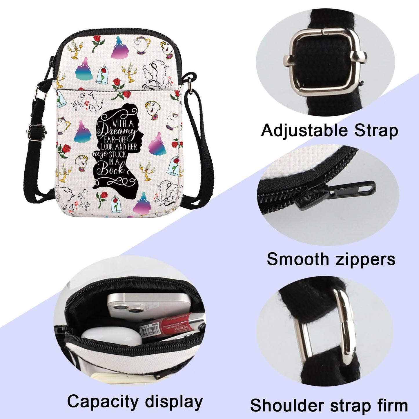 ENSIANTH Beauty Inspired Crossbody Bag Belle Princess Gift Fairytale Lover Gift A Tale as Old as Time Belle Fan Messenger Bag (dreamy CB)