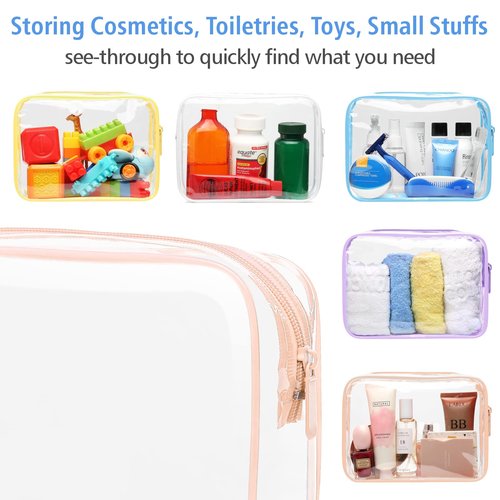 PACKISM Clear Toiletry Bag, 5 Pack TSA Approved Toiletry Bag Quart Size Bag, Travel Makeup Cosmetic Bag for Women Men, Carry on Airport Airline Compliant Bag, White, Yellow, Blue, Purple, Pink…