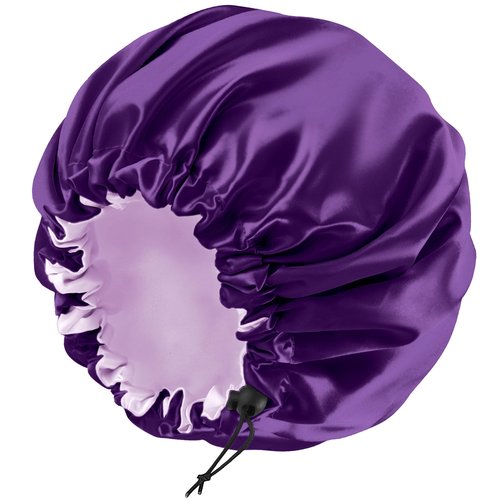 Satin Bonnet Silk Bonnet for Curly Hair Bonnet Braid Bonnet for Sleeping Bonnets for Women Large Double-Layer Adjustable Purple