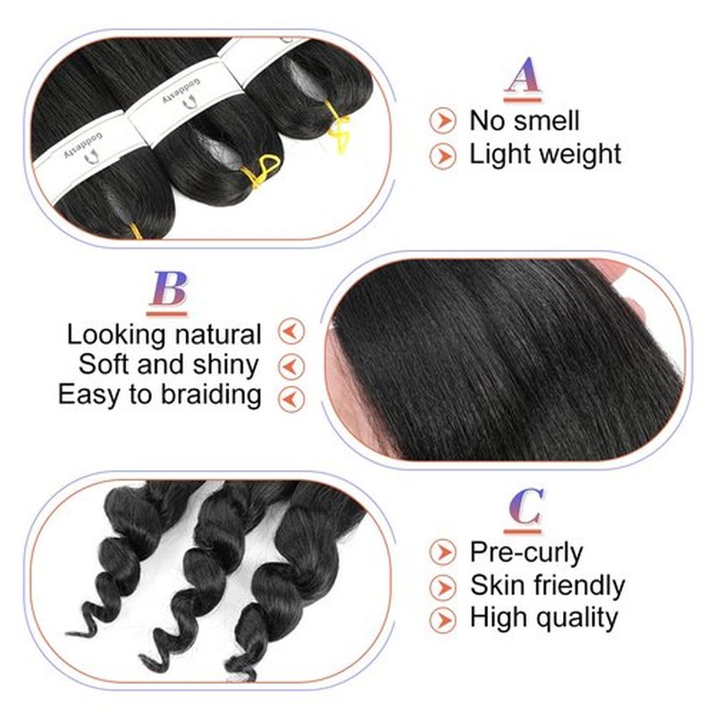 Braiding Hair Pre Stretched French Curly Braiding Hair Crochet Braids Natural Easy Braid Crochet Hair Hot Water Setting Professional Soft Yaki Straight Hair For Braiding (12inch（pack of 6）, 1B)