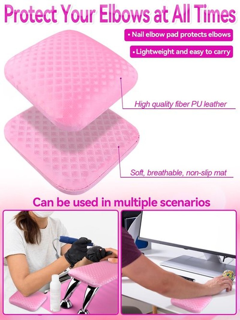 TOROKOM Nail Arm Rest for Acrylic Nails with Nail Pillow Mat Elbow Pad, Nonslip Microfiber Leather Arm Hand Rest Hand Pillow Cushion Nail Set for Professional Nail Tech Use (Pink)
