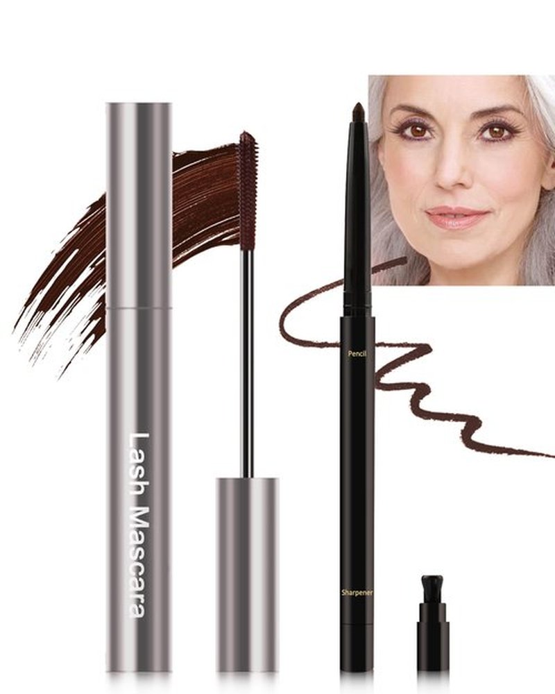 Brown Mascara & Eyeliner Set for Older Women 60 Plus, Tubing Mascara Volume and Length, Cream Waterline Eyeliner Gel Pencil, for Thinning Lashes, Sensitive Eyes, Waterproof Smudge Proof Long Lasting