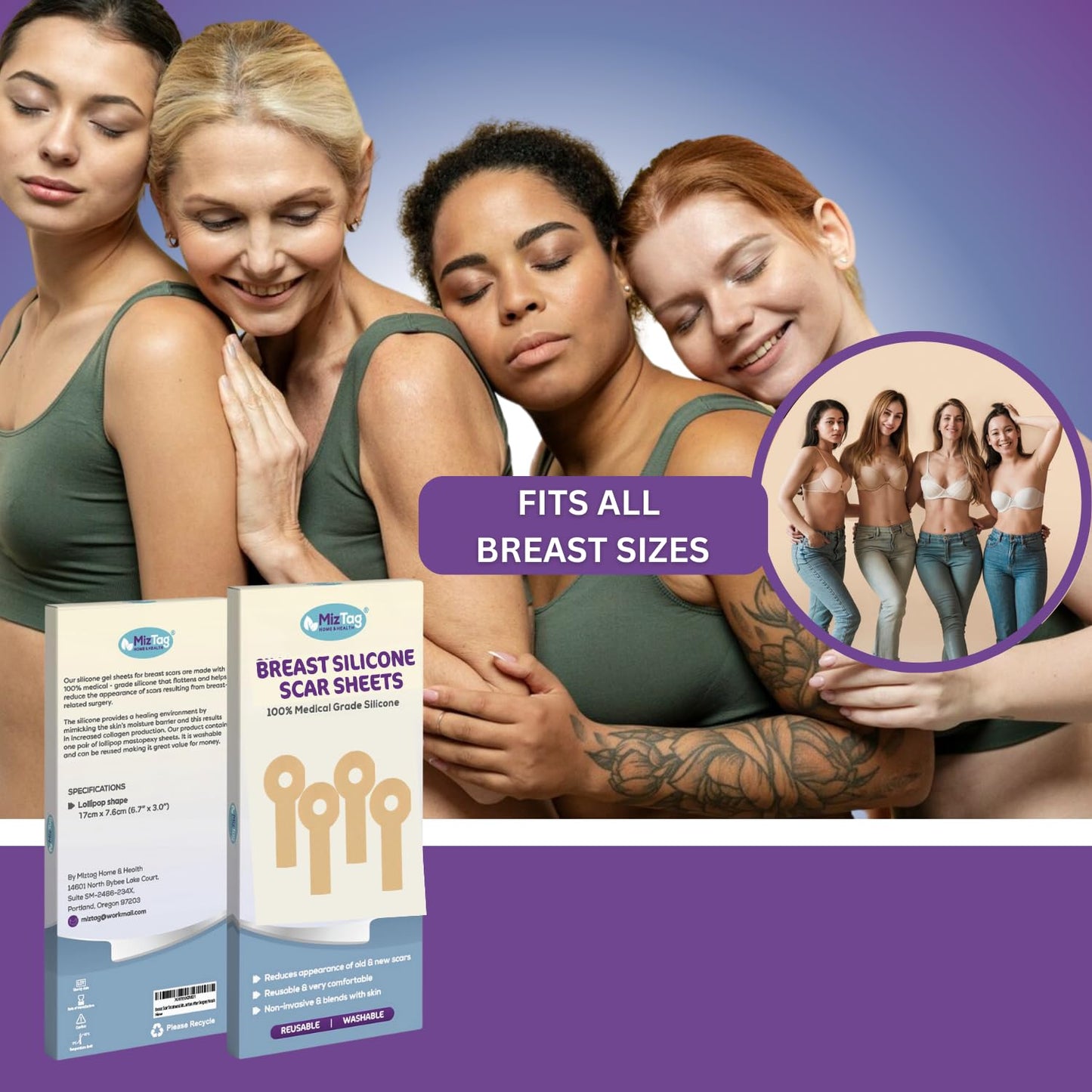 Silicone Scar Sheets for Breast Lift Mastopexy – Medical Grade Reusable Breast Surgery Scar Sheets – Soft Flexible and Comfortable Under Post-Op Bra