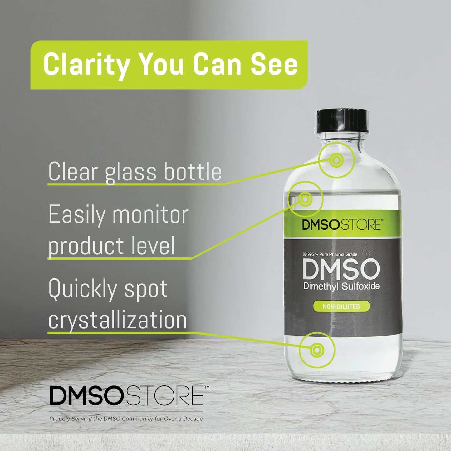 DMSO 8 oz. Glass Bottle Non-diluted 99.995% Pure Low Odor Pharma Grade Liquid Dimethyl Sulfoxide Super High Quality Made by DMSO Store