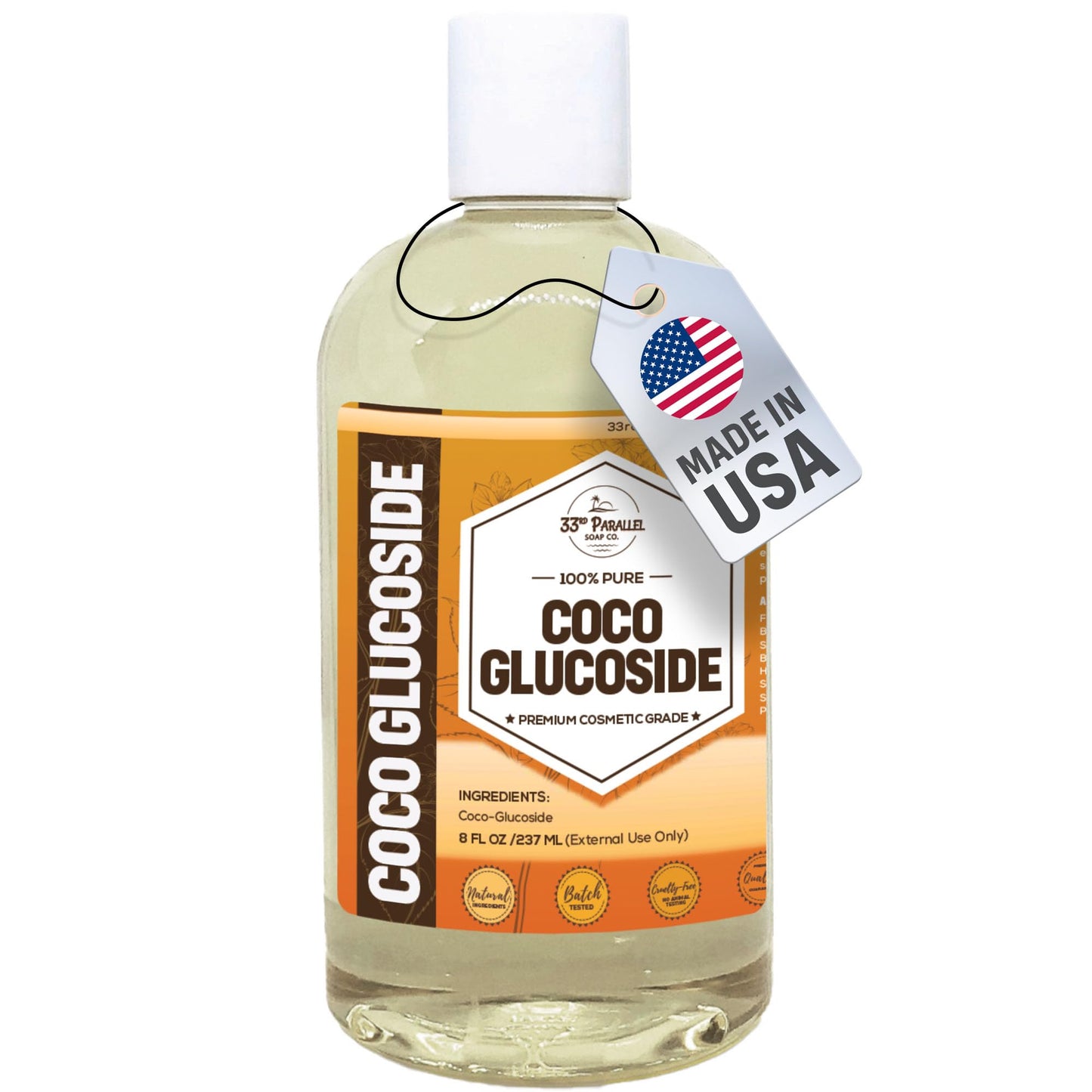 33rd Parallel | COCO GLUCOSIDE Surfactant (8 oz) | Natural Plant Derived | For DIY Cleansers, Shampoos, Conditioners, Moisturizers, Lotions, Makeup Removers, Baby Products | 8 Ounces