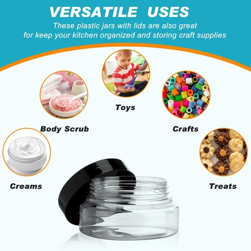 Tessco 24 Pack Plastic Jars with Lids Labels Plastic Containers Round Refillable Cosmetic Containers Empty Body Butter Jars Sugar Scrub Containers for Cosmetics (Clear,5 oz)
