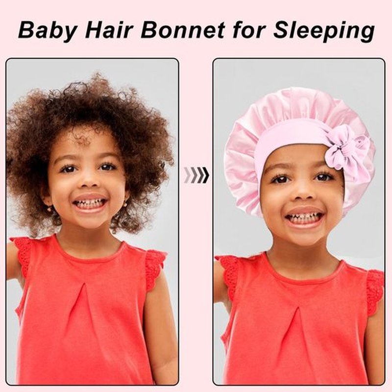 3 Pcs Kids Silk Bonnet for Sleeping - Baby Hair Bonnet for Sleeping,Kids Satin Bonnets for Girls with Adjustable Wide Elastic Band,Sleeping Cap for Teens Toddler Child Curly Hair(Pink+Purple+Yellow)