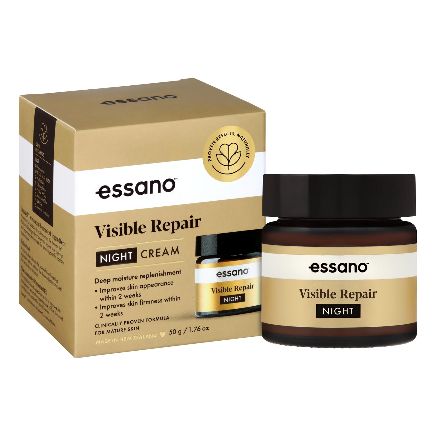 Essano Visible Repair Night Cream Face Moisturizer, Vitamin B3, Mature Skin Face Cream Supports Appearance of Fine Lines & Wrinkles, Cruelty Free, 50g