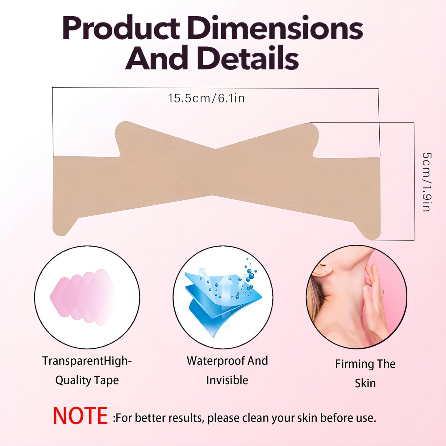 40 PCS Neck Lift Tape - Instantly Lift Sagging Skin, Invisible Neck Wrinkle Patches & Face Firming Tape, Comfortable Waterproof Jawline Definition