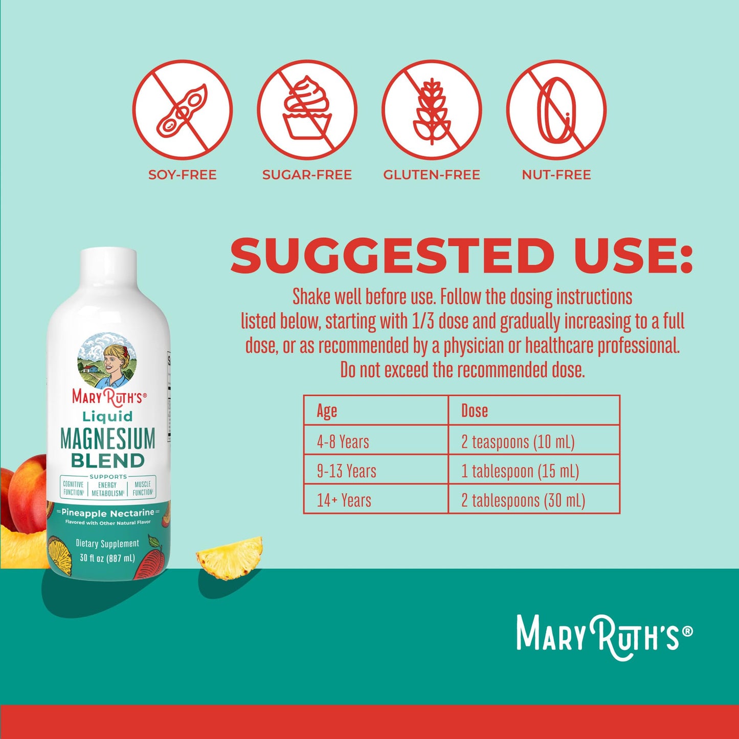 Liquid Magnesium Supplement by MaryRuth's | Magnesium Complex with Magnesium Glycerophosphate + Magnesium Bisglycinate + Taurate + Malate | Ages 4+ | Cognitive Function | Bone Health | Vegan | 30oz