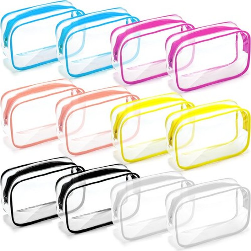 Weewooday 12 Pieces Clear Cosmetics Bag PVC Zippered Clear Toiletry Carry Pouch Cosmetic Makeup Bag Waterproof Makeup Bag Vinyl Plastic Organizer Case for Vacation Bathroom(Dark Color,Medium)