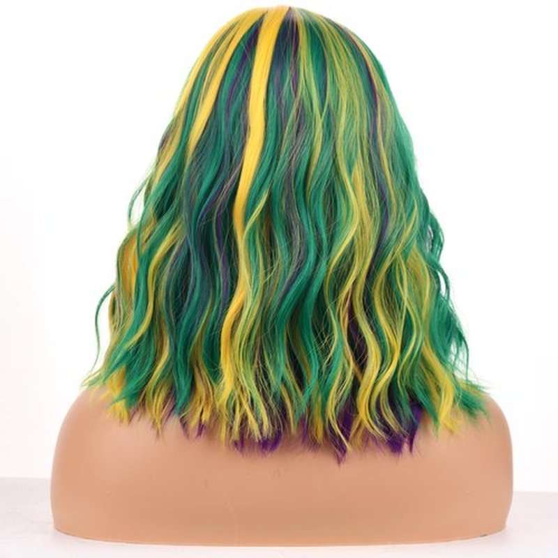 BERON Mardi Gras Wigs for Womens Girls Mardi Gras Costume Cosplay Purple Green and Yellow Colored Side Part Wigs Shoulder Length Mardi Gras Cosplay Party Wigs