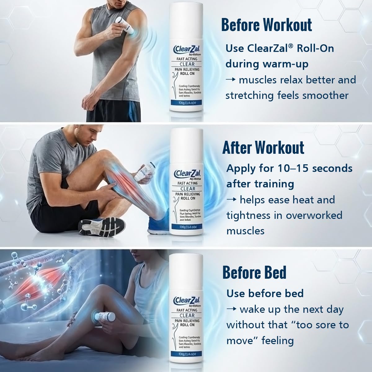 ClearZal Pain Roll On Gel with Menthol, Glucosamine & Chondroitin, Cooling Relief for Knee, Lower Back, Neck, Joint & Muscle Discomfort, Wintergreen, Aloe Vera & Frankincense, Non-Greasy, 3.4 Oz