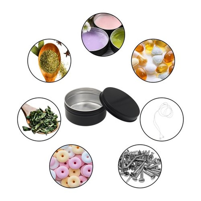 Aluminum Tin Jars Containers,ULIFESTAR Leak Proof Cosmetic Tin Jars Containers,Round Tin Cans with Lids,10PCS Black Cosmetic Sample Refillable Containers for Spice (3.53 ounces 83*28mm/3.26*1.1")