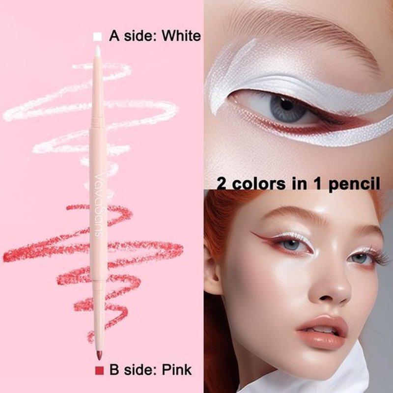 VavaSans Gel Eyeliner Mechanical Pencil White and Pink Dual Ended Two Color Retractable Eye Liner Pigmented Smooth Creamy Textured Waterproof Smudge Proof Long Lasting Makeup