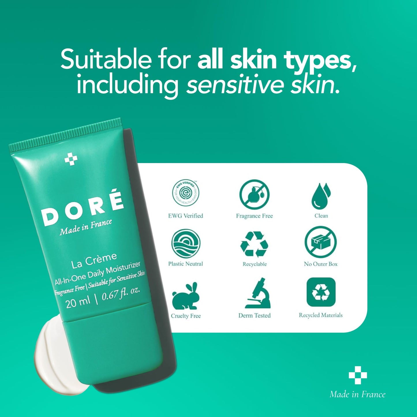 Doré - La Crème All-In-One Daily Moisturizer | Hydrating Face Moisturizer for Sensitive Skin | Barrier Repair Ultra Moisturizing Cream for Dry Skin | Facial Lotion for Women & Men (0.7 fl oz | 20 ml)