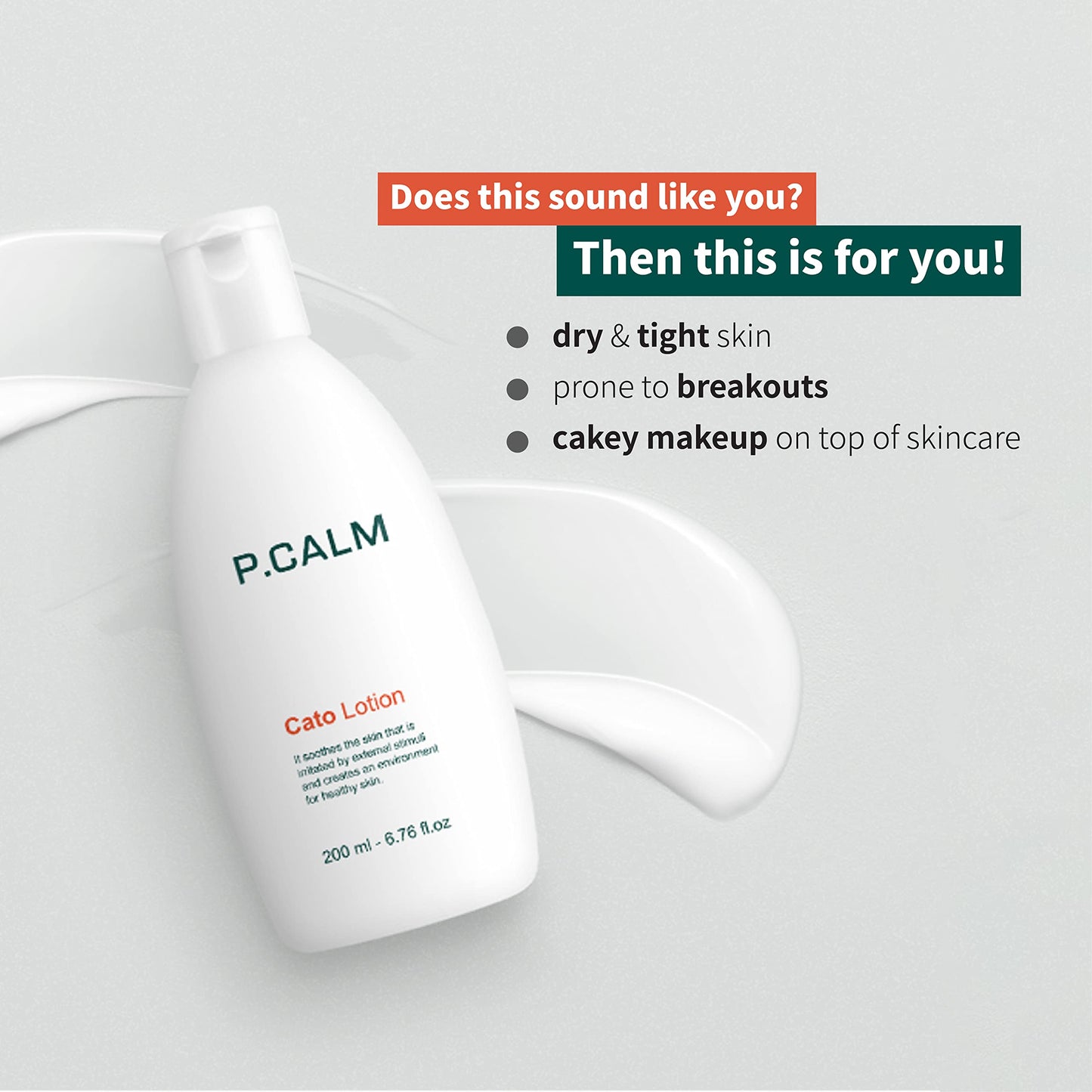 PCALM Cato Barrier Super Calming Ceramide Facial Lotion 6.76 Oz Unscented Not Greasy Soothing Hydrating Moisturizer for All Skin Types Acne-Prone Sensitive Dry Oily Combination Hypoallergenic Korean