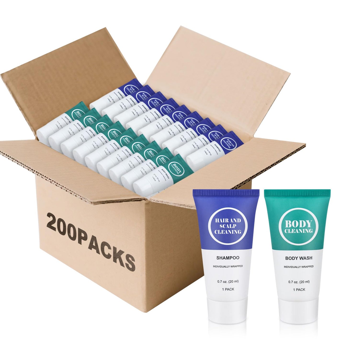 Travel Size Shampoo and Body Wash Set, Small Trial Hair Shampoo Sample Shower Gel Kit Mini Toiletries Amenities Set for Men and Women, Cleansing for Hotel/Vacation/Homeless 0.7 oz/20 ml (200 Pack)
