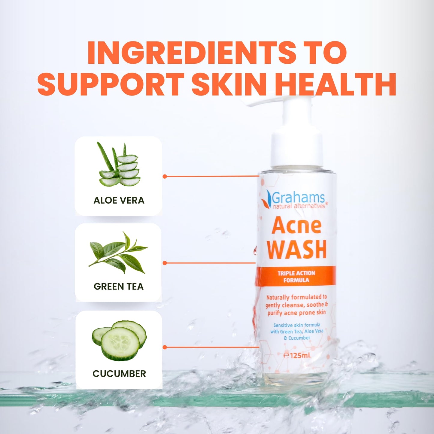 Grahams Natural All-Natural Acne Face Wash Gentle Acne Cleanser with Aloe Vera, Cucumber & Green Tea Extract - Reduces Breakouts, Calms Redness, Hydrates Skin - Hypoallergenic (4.23 fl oz)