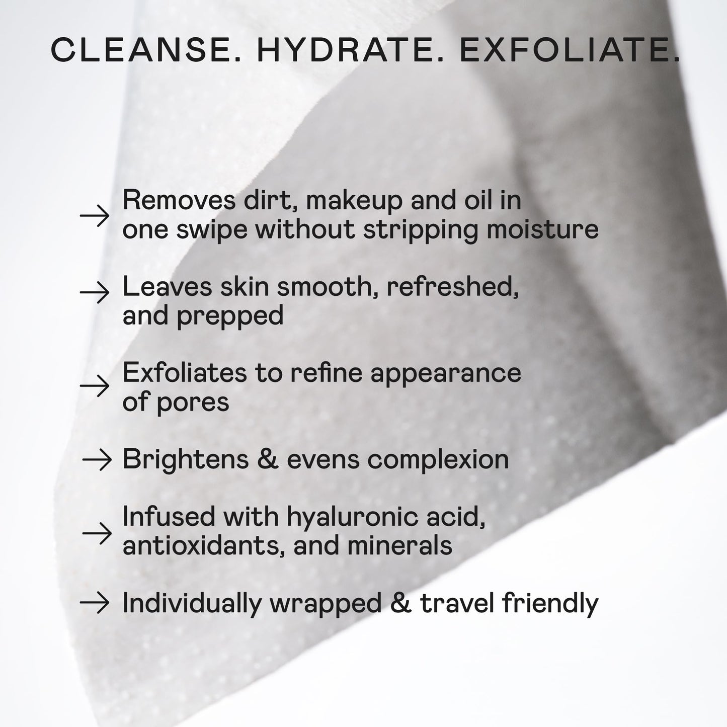 NuFACE Prep-N-Glow Facial Towelettes - 2-in-1 Exfoliating + Cleansing Makeup Remover Wipes, Hyaluronic Acid Travel Face Wipes to Hydrate & Brighten for Glowing Skin - 20 Individually Wrapped Cloths