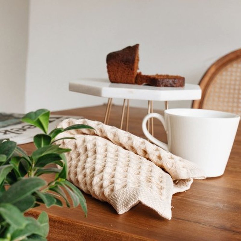sea me at home Waffle Washcloth Set, 100% Cotton (Beige, 4 Pcs Washcloth 13x13 inches)