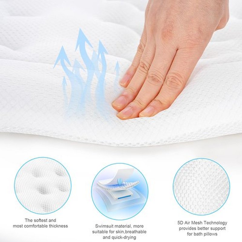 Full Body Bath Pillow for Bathtub, Bath Pillows for Tub with Powerful Non-Slip Suction Cups and Mesh Laundry Bag, Luxury Tub Pillow for Bath for Headrest Neck and Back Support White