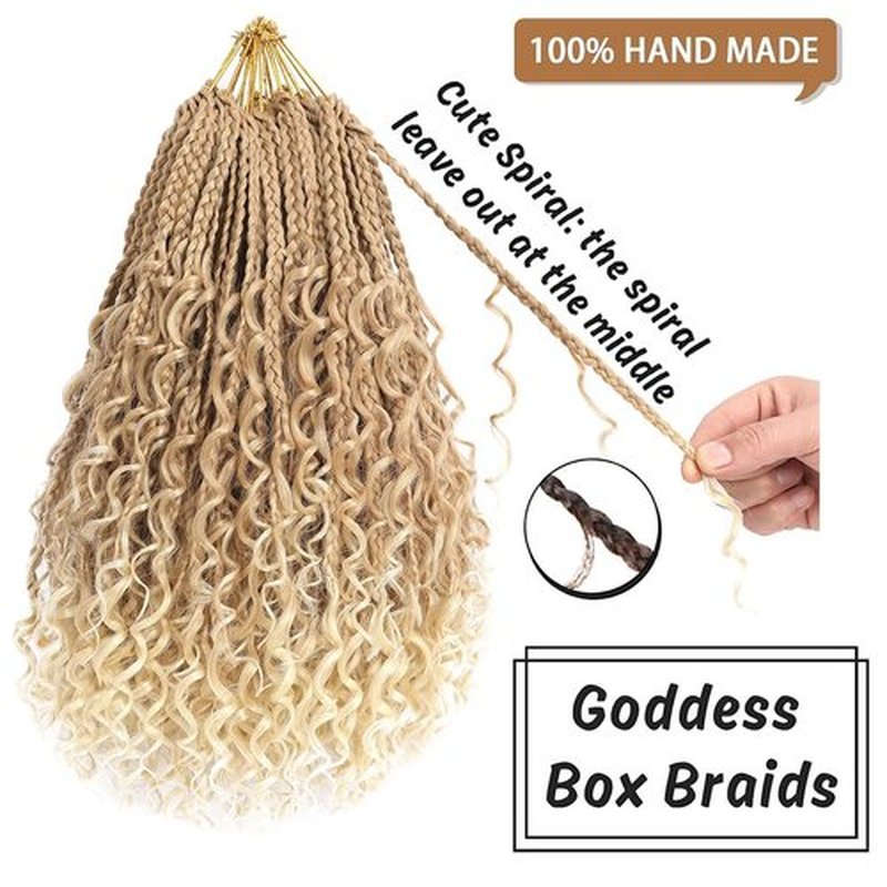 COOKOO 8 Packs Goddess Box Braids Crochet Hair for Women 14 Inch 3X Synthetic Bohomian Hippie Box Braids Crochet Hair Pre Looped With Curly Ends Braiding Hair Extension T27613#