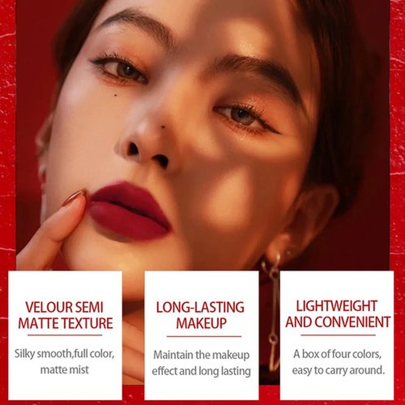 KYTVPL 4 Colors Matte Lipstick,Matte Velvet Lipstick,Little Small Smoke Tube Lip Tint Set,Non-Sticky and Long Lasting 24 Hours Waterproof Ladies Lip Balm Lipstick (Set B)