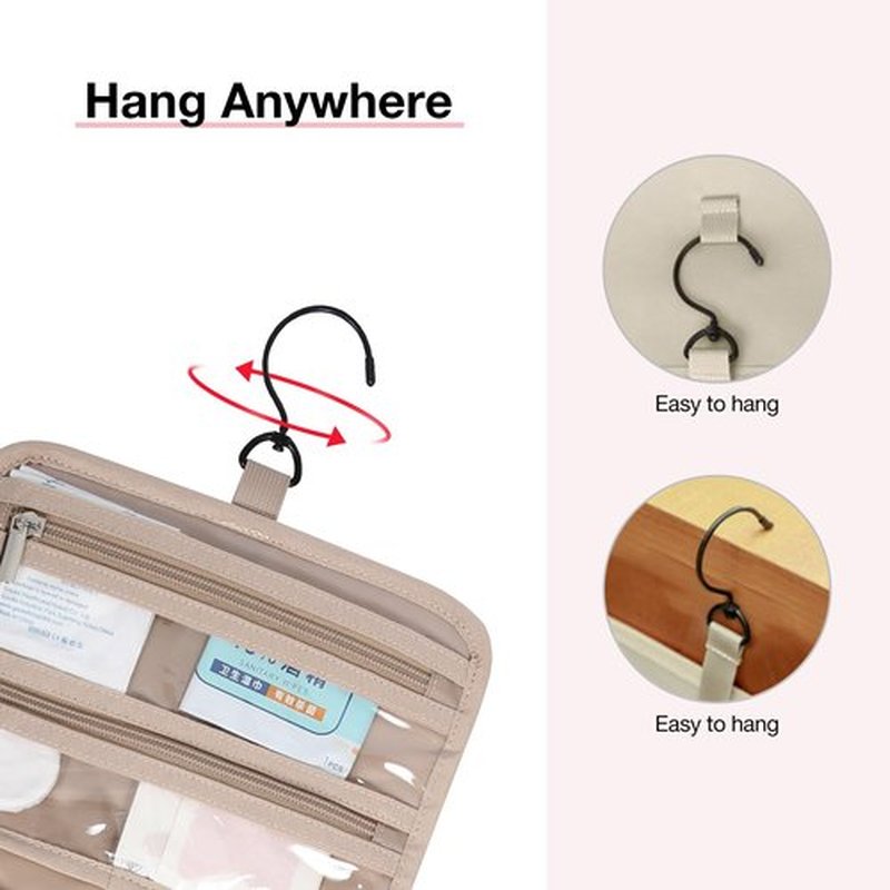 BAGSMART Toiletry Bag Hanging Travel Makeup Organizer with TSA Approved Transparent Cosmetic Bag Makeup Bag for Full Sized Toiletries, Large-Camel
