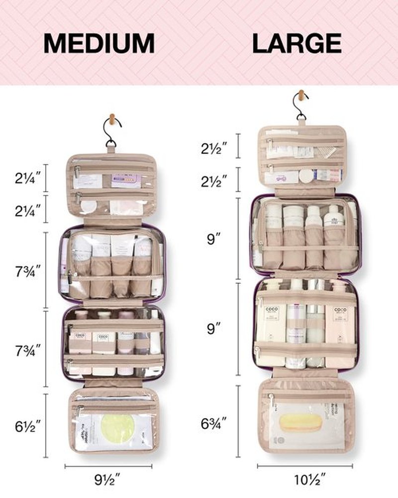 BAGSMART Toiletry Bag Hanging Travel Makeup Organizer with TSA Approved Transparent Cosmetic Bag Makeup Bag for Full Sized Toiletries, Large-Purple