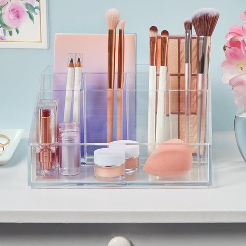 STORi Chloe Clear Plastic Stackable Vanity Makeup Organizer | Rectangular 6-Compartment Holder for Cosmetics, Brushes, Eyeshadow Palettes, & Beauty Supplies | Made in USA