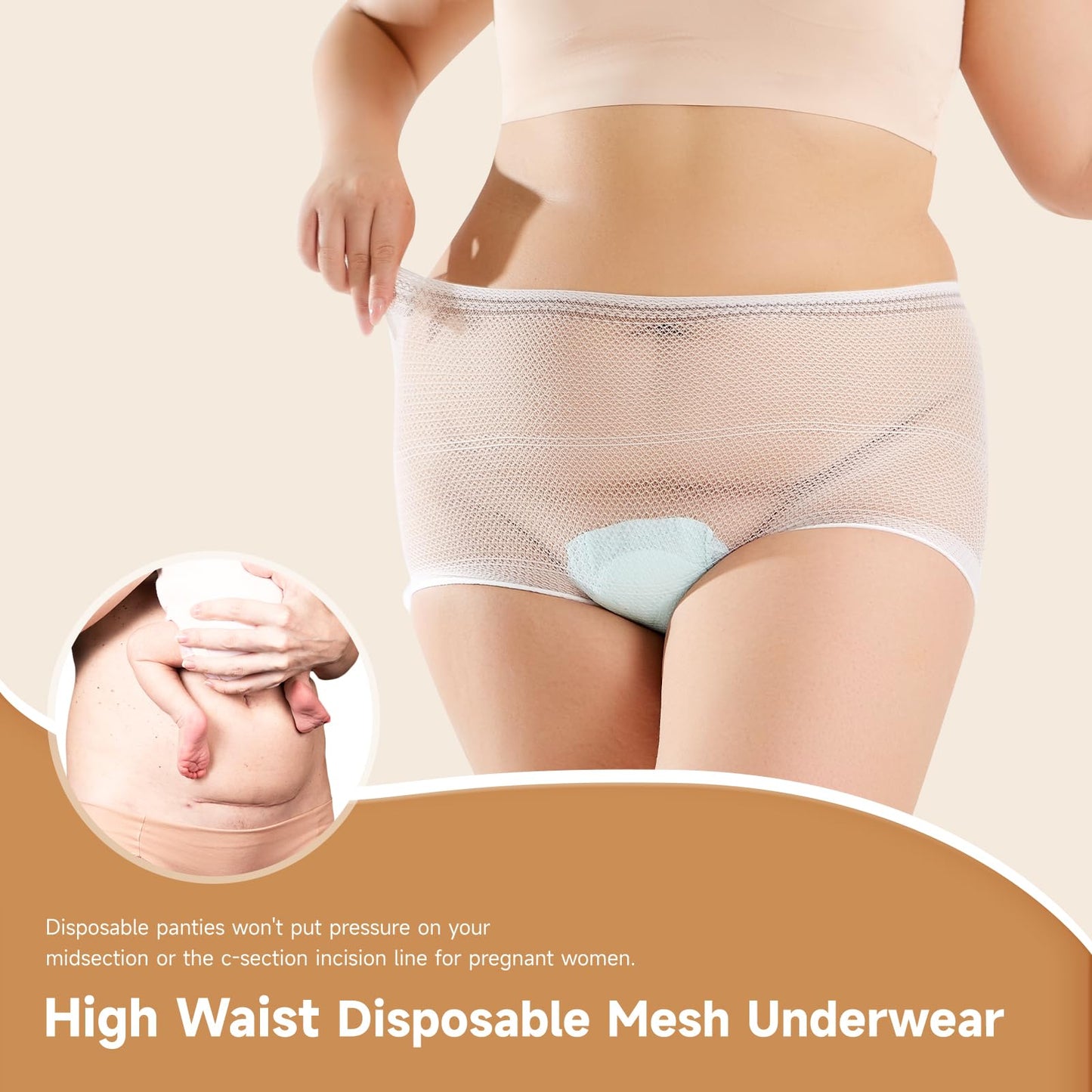 Mesh Postpartum Underwear 10 Counts C-Section Recovery Briefs Carer High Waist Disposable Maternity Pants Breathable,Stretchy Medium