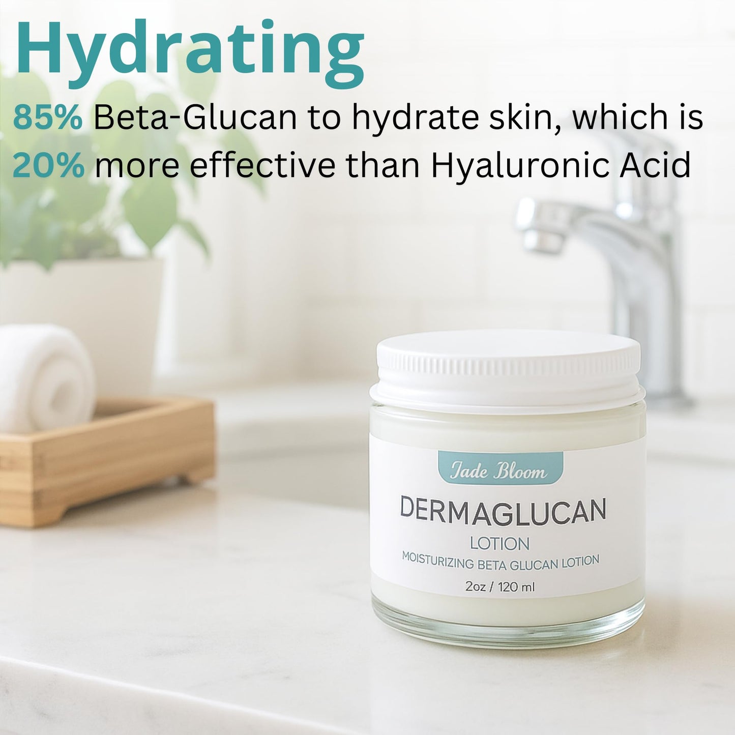 Jade Bloom Dermaglucan Beta Glucan Cream Lotion Moisturizer Skincare | Daily Hydrating Face & Body Hydration, (2oz)