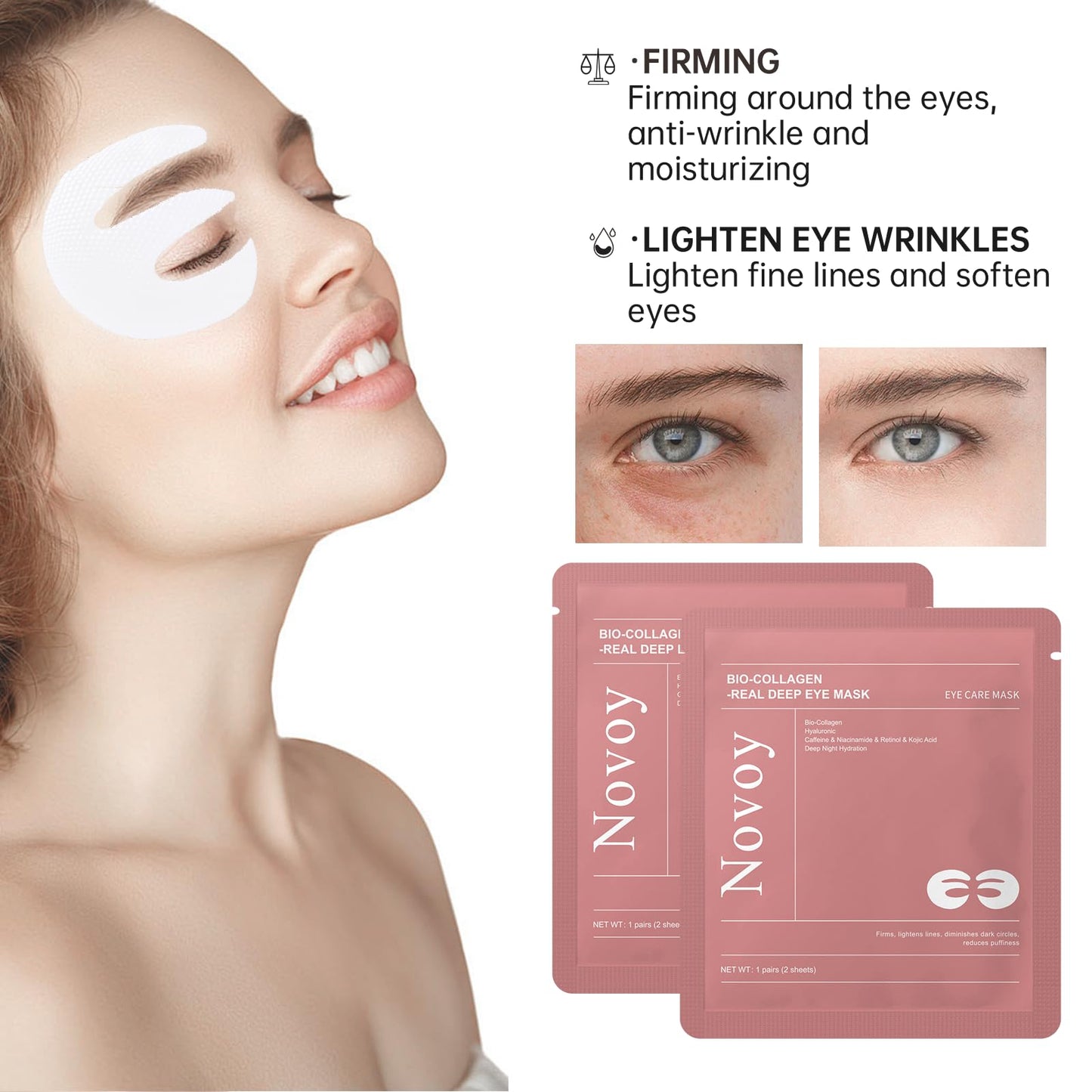 Novoy 7 Pairs Bio-Collagen Real Deep Eye Patches - 6-in-1 Retinol Overnight Eye Patches for Dark Circles, Puffiness & Wrinkles | 2% Caffeine+Hyaluronic+Niacinamide, Korean Popular Eye Mask - Lavender