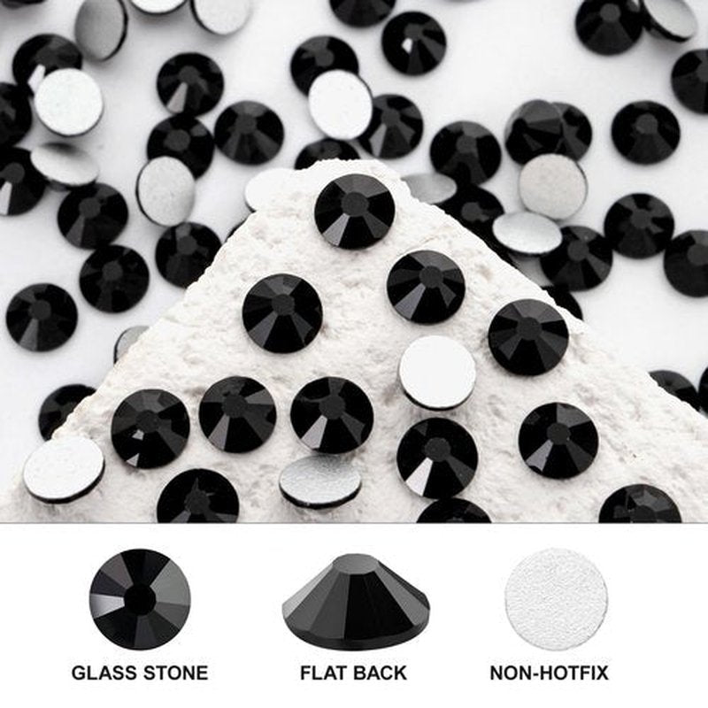 Novani 3000 Pieces Flatback Rhinestones Glass Round Gems Black Crystals for Nail Art DIY Crafts Clothes Shoes,SS6,1.9-2.0mm
