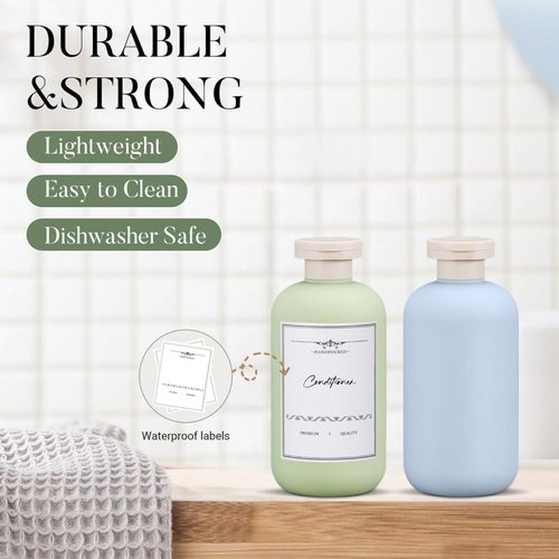 UMETASS 6.8 oz Plastic Travel Shampoo Bottles, Refillable Flip Cap Squeeze Bottles for Toiletries, Large Leakage-proof Travel Shampoo and Conditioner Bottles (Blue and Green)