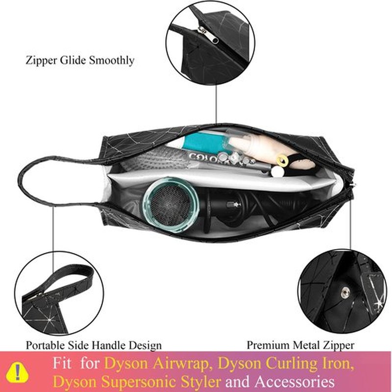 BAGCRAZY Leather Travel Case Travel Case Compatible with Dyson Airwrap Styler, Portable Waterproof Dyson Airwrap Travel Case, Airwrap Organizer Bag for Shark FlexStyle Attachments Storage, Dark Black