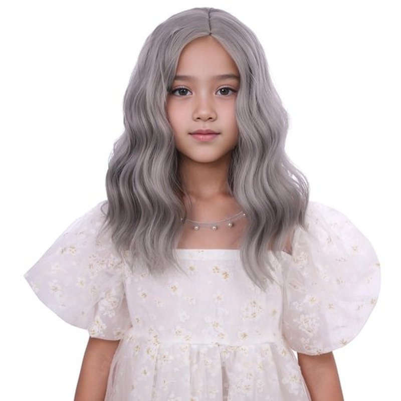 DUDUWIG Gray Wig for Kids Girls Short Wavy Wig Gray Wig Short Curly Wig Granny Costume Wig Grandma Wig for Cosplay Halloween Hairnet Include