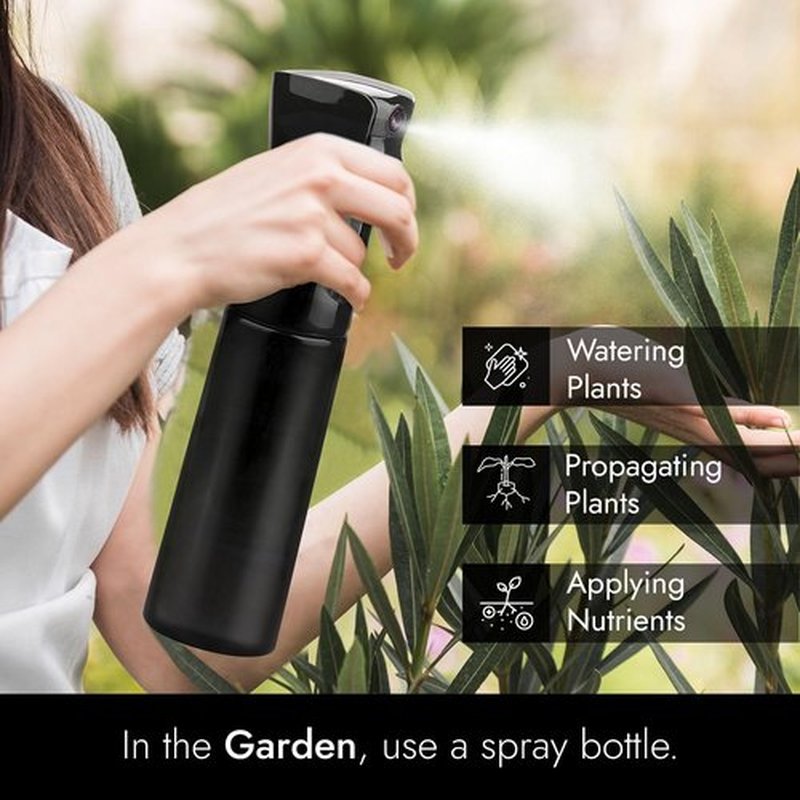 VIGOR PATH Continuous Spray Bottle with Ultra Fine Mist - Versatile Water Sprayer for Hair, Home Cleaning, Salons, Plants, Aromatherapy, and More - Empty Hair Spray Bottle - 300ml/10.1oz (Black)