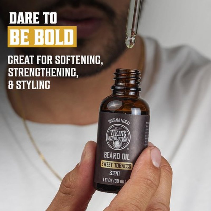 Viking Revolution Sweet Tobacco Beard Oil for Men - Natural Mens Beard Oil with Argan Oil and Jojoba Oil - Beard Softener, Strengthens and Moisturizes - Beard Conditioner for Men (Sweet Tobacco,1Pack)