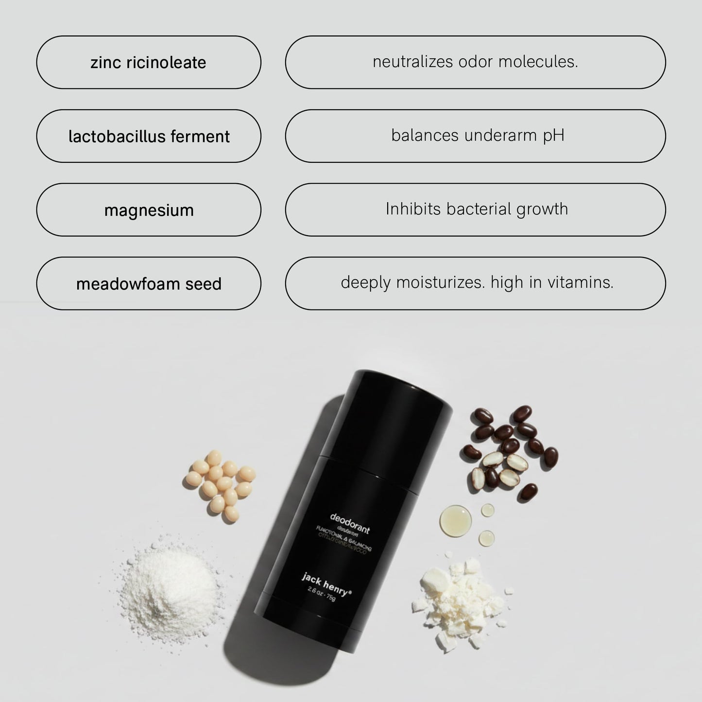Jack Henry Natural Deodorant for Men and Women, Vegan Deodorant with Shea Butter Magnesium, Zinc and Probiotics, Coconut MCT, Aluminum-Free, Baking-Soda-Free, Cedar Scent, 2.65 oz