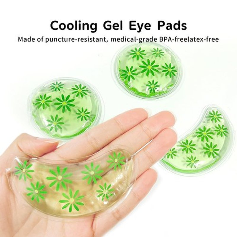 CONBELLA Gel Ice Pack Reusable Cooling Eye Pads and Under Patches,Eye Hot Cold Treatment for Redness,Pain Relief Relax (Green leaves)