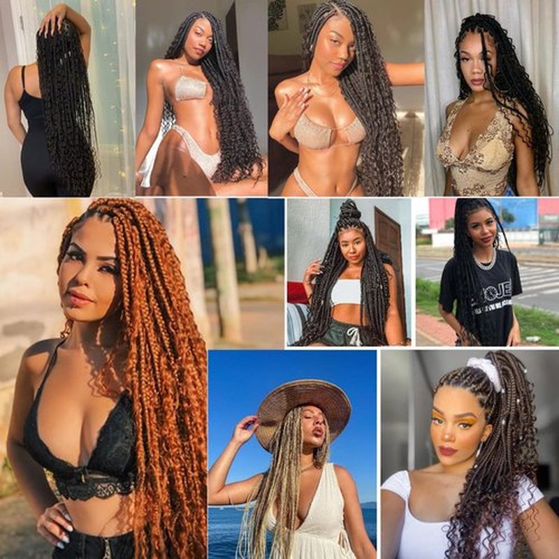 COOKOO 10 Inch Goddess Box Braids Crochet Hair 8 Packs Goddess Crochet Hair Pre Looped With Curly Ends Synthetic Bohemian Hippie Ombre Knotless Braiding Hair for Black Women T30#