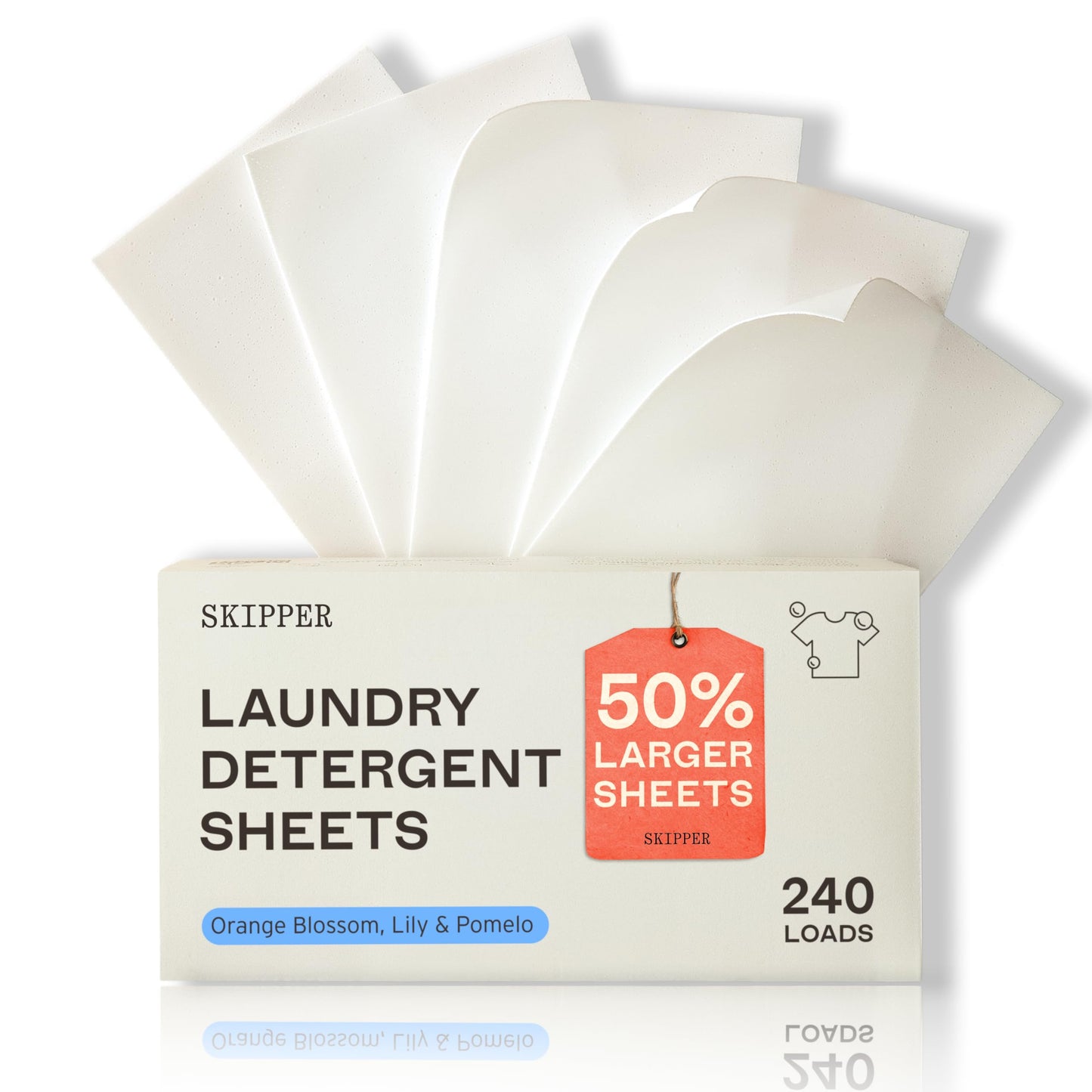 Skipper 50% LARGER Laundry Detergent Sheets Refill Pack (120 sheets / 240 loads) - Orange Blossom
