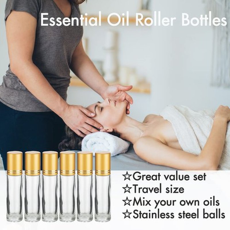 6 Pack Essential Oil Roller Bottles, 10ml Roller Balls for Essential Oils, Clear Glass Roller Bottles, Roll on Bottles with Stainless Steel Roller Balls, Labels, 1*Openers, 1*Funnels, 1*Dropper