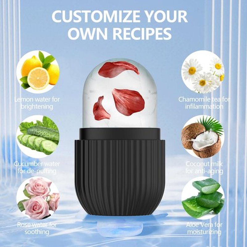 Ice Roller for Face and Eye, Silicone Ice Facial Roller Ice Holder, Face Ice Mold Skin Care, Face Icers Reusable Ice Cube Roller for Shrink Pores Anti Wrinkle Reduce Puffiness, Black