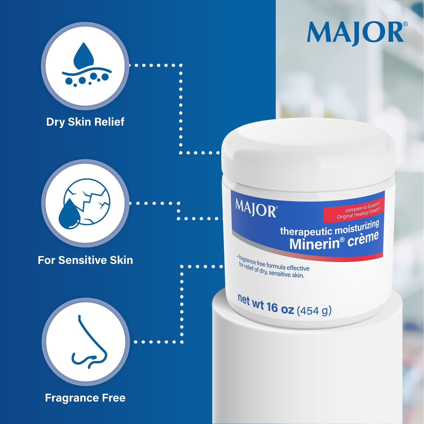 MAJOR Therapeutic Moisturizing Minerin Créme - Body Cream Moisturizer for Dry Skin - Fragrance-Free - 16 Oz.